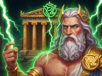 Gates of Olympus Slot mit griechischer Mythologie und neon-gruenen Blitzen bei Roby Casino