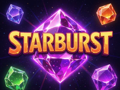 Starburst Slot mit kosmischen Edelsteinen in Lila und Magenta Neon-Farben bei Roby Casino