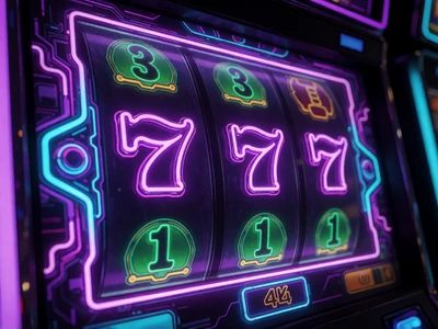 Neon beleuchteter Slot-Automat mit lila und cyan Glanz im futuristischen Roby Casino