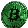 Bitcoin BTC als leuchtendes neon-gr&uuml;nes 3D-Token im Cyberpunk-Stil